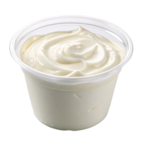 A small clear cup of plain yogurt with a smooth, creamy texture, swirling slightly at the top for visual appeal png