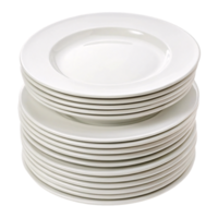A neat stack of pristine white ceramic plates with a simple, smooth design. Perfect for formal dining or casual meals png