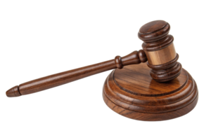 A sleek, refined gavel paired with a matching pedestal, showcasing craftsmanship with smooth curves and deep wood grain patterns png