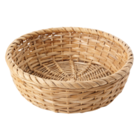 A traditional round wicker basket with a sturdy, structured weave pattern, perfect for holding small items or as decor png
