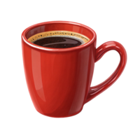 A glossy red coffee mug, slightly smaller, filled with aromatic coffee, its curved handle inviting a warm, satisfying sip png