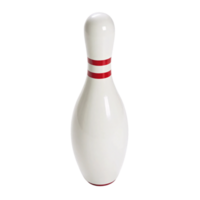 Pristine white bowling pin with bold red stripes near its neck. Smooth surface, perfectly balanced for precision strikes in professional or recreational settings png