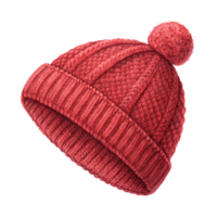 A cozy knitted red winter beanie with a pom-pom on top, showcasing thick, textured patterns for warmth and style png