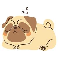 Cute pug sleeping. Flat illustration in simple child style vector