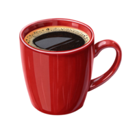 Glossy red coffee mug brimming with steaming black coffee, its reflective surface adding a touch of modernity png