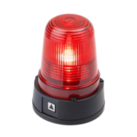 A compact red emergency beacon with a glowing bulb inside, resting on a black base, symbolizing alertness png