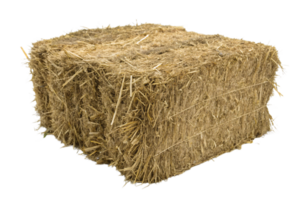 A perspective of a rectangular hay bale, showcasing its tightly bound straw layers, emphasizing utility in agriculture and rural life png