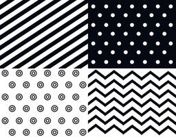 Set geometric seamless patterns, design for decoration, wrapping paper, print, fabric or textile, stylish collection, black and white cute cards, fashion set vector