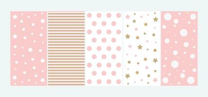 Cute pink seamless pattern set of geometric shapes, lovely cards, design for decoration, wrapping paper, print, fabric or textile, stylish collection vector