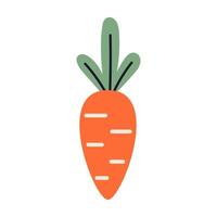 Flat illustration of a fresh orange carrot with stylized green leaves. A playful and festive design for easter and spring decorations. vector