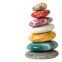 A stack of uniquely patterned stones, displaying marbled designs in red, yellow, green, and white tones png