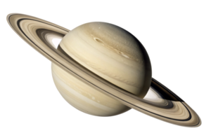 Close-up of Saturn from a slightly angled view, highlighting the sharp definition of its atmospheric bands and intricate ring structure png