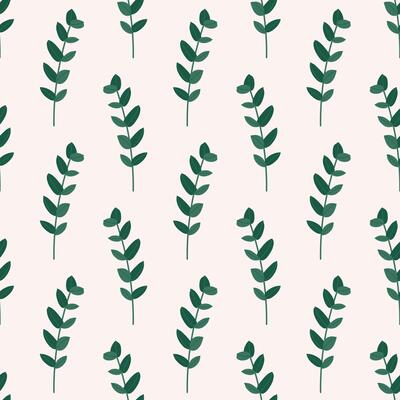 Eucalyptus branches with green leaves, seamless pattern on a beige background. Twigs of tree plant, botanical. Modern style design