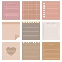 memo template. A collection of striped notes, blank notebooks, and torn notes used in a diary or office. vector
