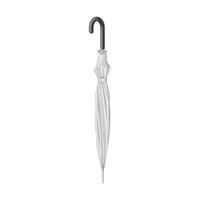 Classic closed white umbrella-cane with black curved handle realistic illustration. Protection from bad weather conditions 3d object on white vector