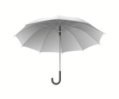 Classic open umbrella-cane with handle realistic illustration. Parasol with designs mockups for rainy weather and insurance 3d object on white vector
