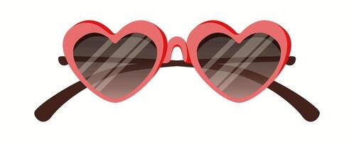 Romantic heart-shaped sunglasses in red with dark lenses. A stylish and playful fashion accessory, perfect for Valentine's Day or a bold statement look. vector