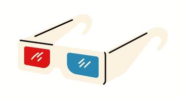 Illustration of a pair of classic red and blue 3D glasses, used for immersive movie experiences in theaters, designed in a modern and stylish style. vector