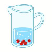 Illustration of a glass pitcher filled with clear drinking water and floating fresh cranberries, adding a fruity and refreshing touch. vector