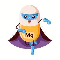 Illustration of a magnesium superhero character in yellow and white, flexing muscles, representing its importance in muscle function and relaxation. vector