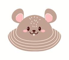 Illustration of a mouse-themed bucket hat with round ears, soft fur-like texture, and an adorable face, designed for stylish kids. vector