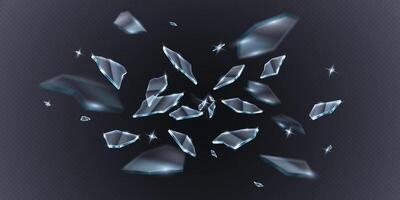 3D realistic illustration of glowing blue glass shards with sharp reflective edges. Perfect for sci-fi visuals, futuristic backgrounds, and abstract compositions. vector