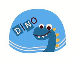 Illustration of a blue dinosaur bucket hat with a smiling dino face and playful spikes, ideal for little dinosaur enthusiasts. vector