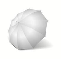 Classic white umbrella dome casting subtle shadow realistic illustration. Rainy weather accessory 3d object on white background vector