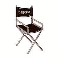 Illustration of a classic black director's chair, symbolizing leadership and creative control in film production, drawn in a sleek and professional style. vector