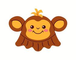 Illustration of a monkey-themed bucket hat with large round ears and a smiling face, designed for energetic and playful children. vector