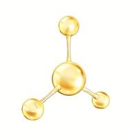 Golden collagen molecule from spheres realistic illustration. Model represents complex chemical bond 3d object on white background vector