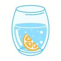 Illustration of a minimalist glass filled with clean water and a floating orange slice, emphasizing a fresh and citrus-infused drink. vector
