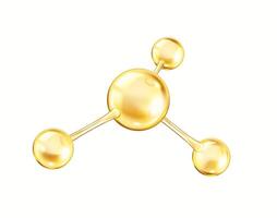 Rotating golden collagen molecule from spheres realistic illustration. Chemical structure for scientific purposes 3d object on white vector