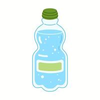 Illustration of a standard plastic water bottle with a green cap, representing portable hydration and everyday drinking convenience. vector