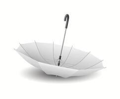 Open blank umbrella-cane upside down realistic illustration. Elegant design accessory for protection 3d object on white background vector