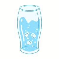 Illustration of a tall glass filled with fresh drinking water and floating ice cubes, representing cooling hydration. vector