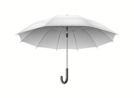 Open classic white umbrella-cane with black handle realistic illustration. Protection from rain and sun 3d object on white background vector