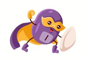 Illustration of an iodine superhero character in purple and yellow, holding a white shield, representing its role in thyroid health and metabolism. vector
