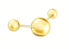 Rotating golden collagen molecule realistic illustration. Chemical structure from spheres for science 3d object on white background vector