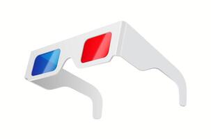 Realistic 3D illustration of red and blue anaglyph glasses used for watching stereoscopic movies in cinemas, creating a depth illusion effect. vector