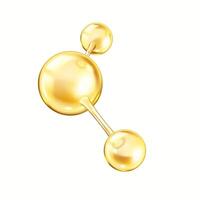 Natural golden collagen molecule model realistic illustration. Complex chemical structure from spheres for students study 3d object on white vector