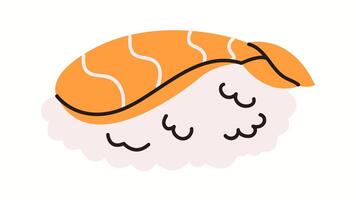 Flat illustration of a nigiri sushi with fresh salmon slice on top of a fluffy rice base. Designed in a flat style . vector