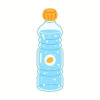 Illustration of a plastic water bottle with a lemon icon label, representing flavored water and hydration convenience. vector