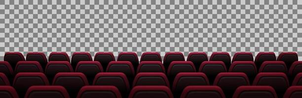 A realistic 3D illustration of a cinema's back row view, showing dark red seats arranged for a premium viewing experience. The background makes it adaptable for various uses. vector