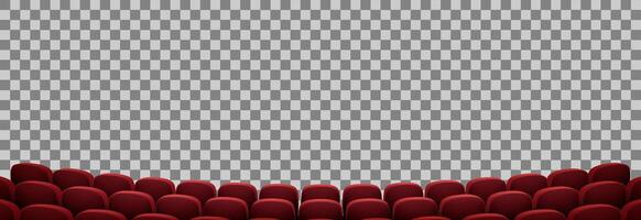 A curved arrangement of plush red cinema seats in a realistic 3D style, offering an immersive view. The background allows for versatile design applications. vector