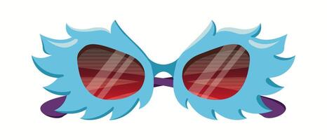 Bold blue sunglasses with an extravagant feather-like design and red gradient lenses. A unique and artistic fashion accessory for statement looks. vector
