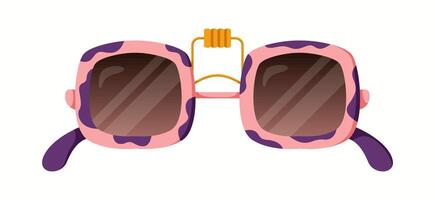 Trendy oversized square sunglasses featuring a pink and purple patterned frame with dark lenses. A bold and stylish choice for a modern fashion statement. vector