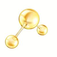 Shining golden collagen molecule structure realistic illustration. Model consists of spheres reflecting bonds 3d object on white vector