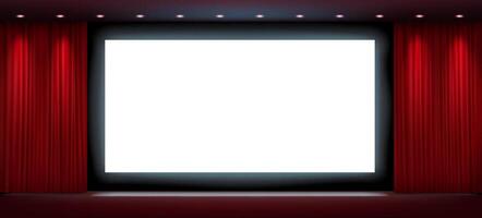 A realistic 3D illustration of a large cinema screen with a glowing soft border, creating an immersive atmosphere in a dimly lit auditorium. vector
