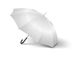 Umbrella-cane with blank fabric surface realistic illustration. Mockup for presenting custom designs and branding 3d object on white vector